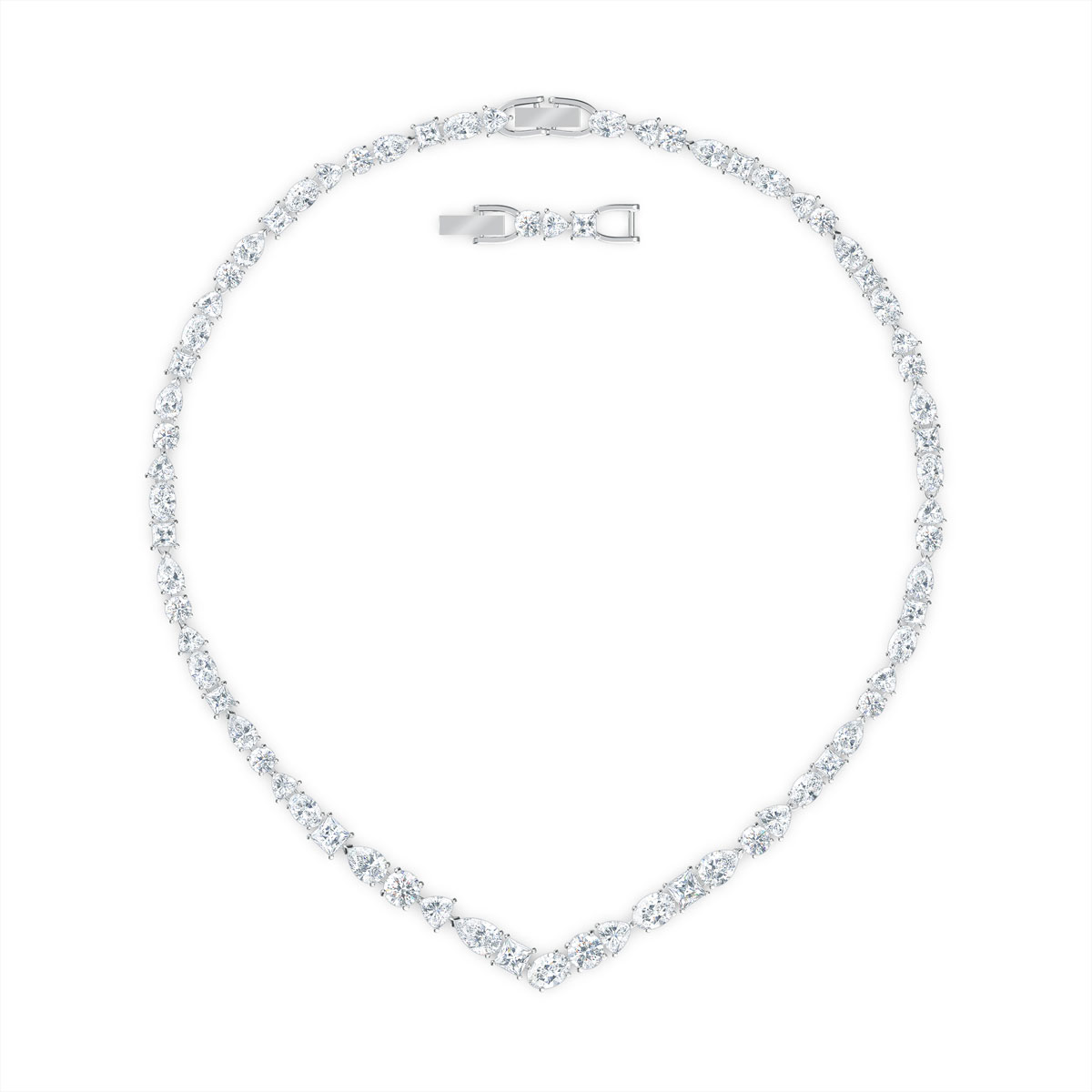 Swarovski Tennis Deluxe Mixed V Necklace, White, Rhodium Plated