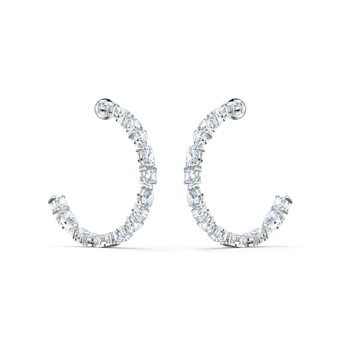 Swarovski Crystal and Rhodium Tennis Deluxe Hoop Pierced Earrings