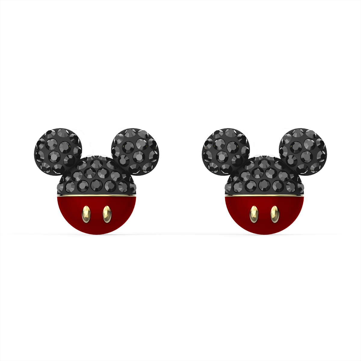 Swarovski Disney Mickey Pierced Earrings, Black, Gold Tone Plated