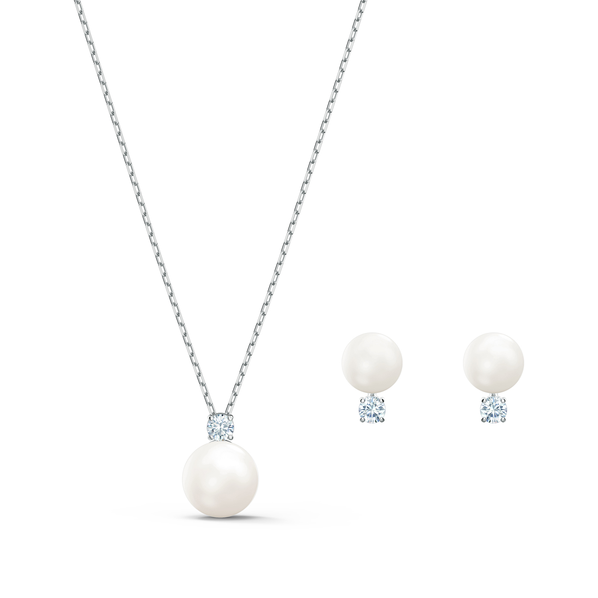 Swarovski Treasure Pearl Necklace and Earrings Set, White, Rhodium Plated