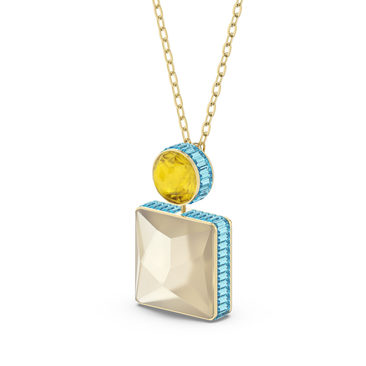 Swarovski Orbita Necklace, Square Cut Crystal, Multicolored, Gold-Tone Plated
