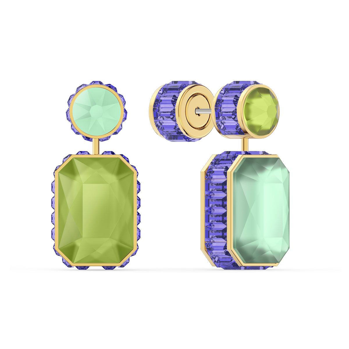 Swarovski Orbita Earrings, Asymmetrical, Octagon, Multicolored, Gold-Tone Plated, Set