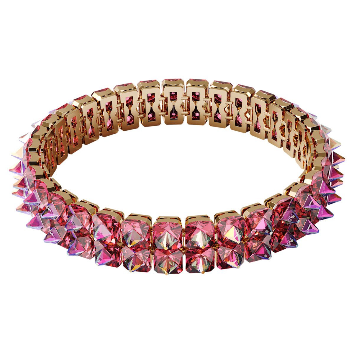 Swarovski Pyramid Cut Pink Crystals and Gold Chroma Choker Necklace