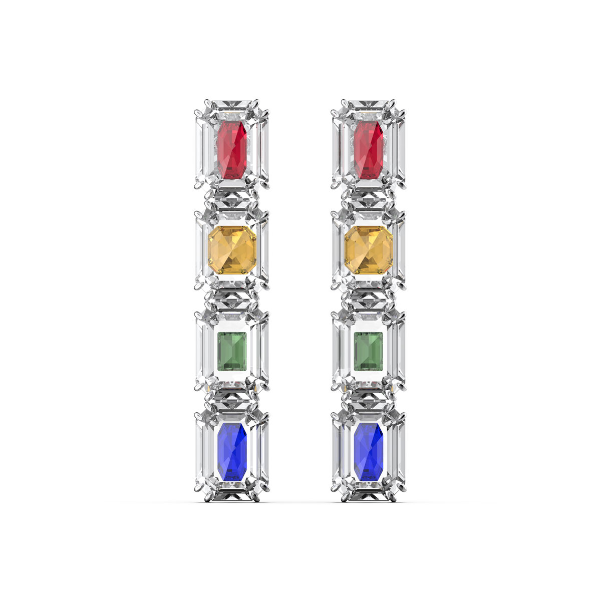 Swarovski Chroma Drop Earrings, Oversized Crystals, Multicolored, Rhodium Plated, Pair