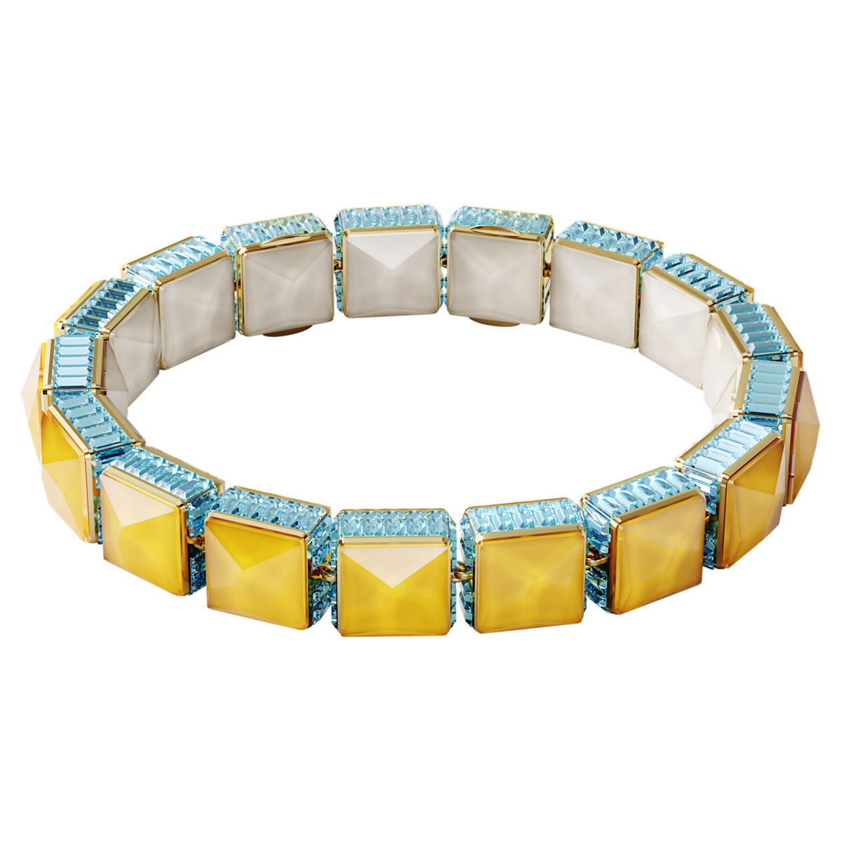 Swarovski Orbita Bracelet, Square Cut Crystal, Multicolored, Gold-Tone