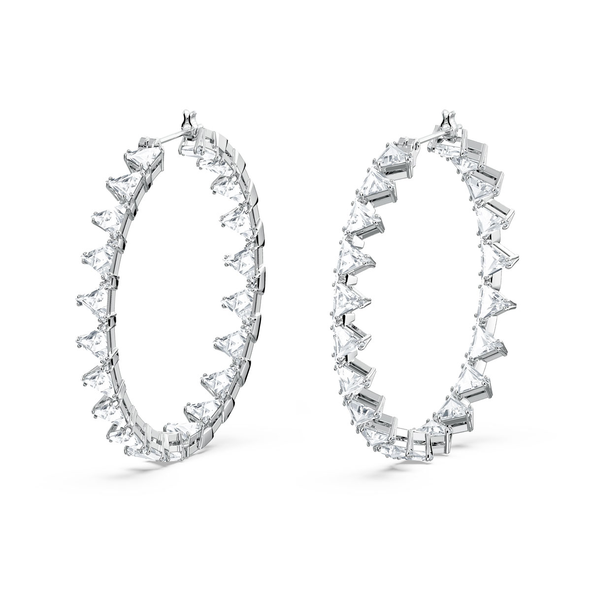 Swarovski Millenia Triangle Crystal and Rhodium Hoop Pierced Earrings, Pair
