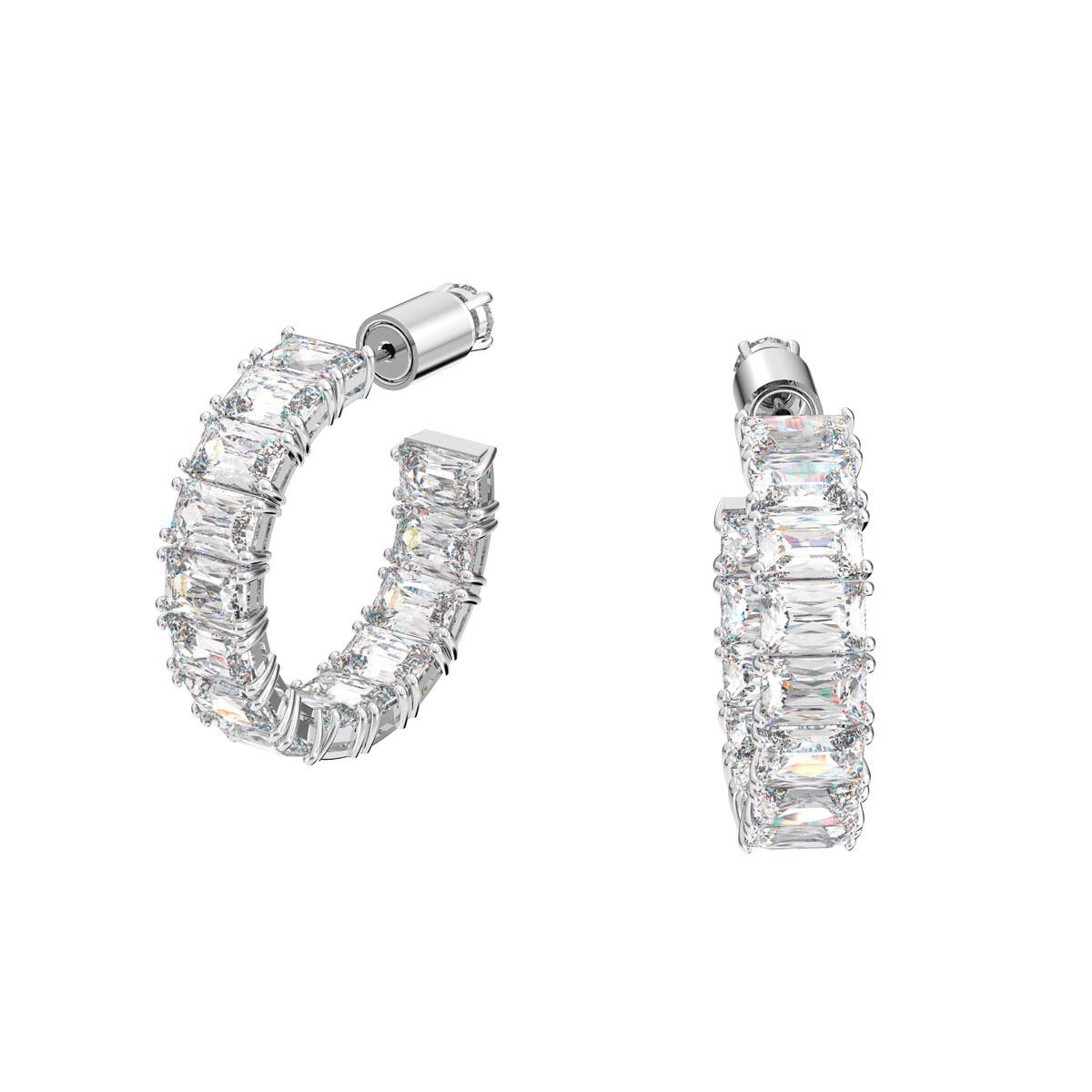 Swarovski Crystal and Rhodium Octagon Cut Millenia Hoop Pierced Earrings, Pair
