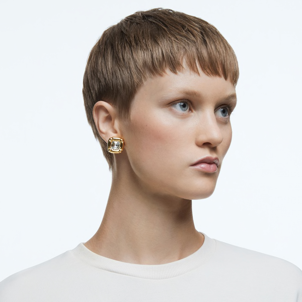 Swarovski Dulcis Stud Earrings, Cushion Cut Crystals, Yellow, Gold-Tone ...