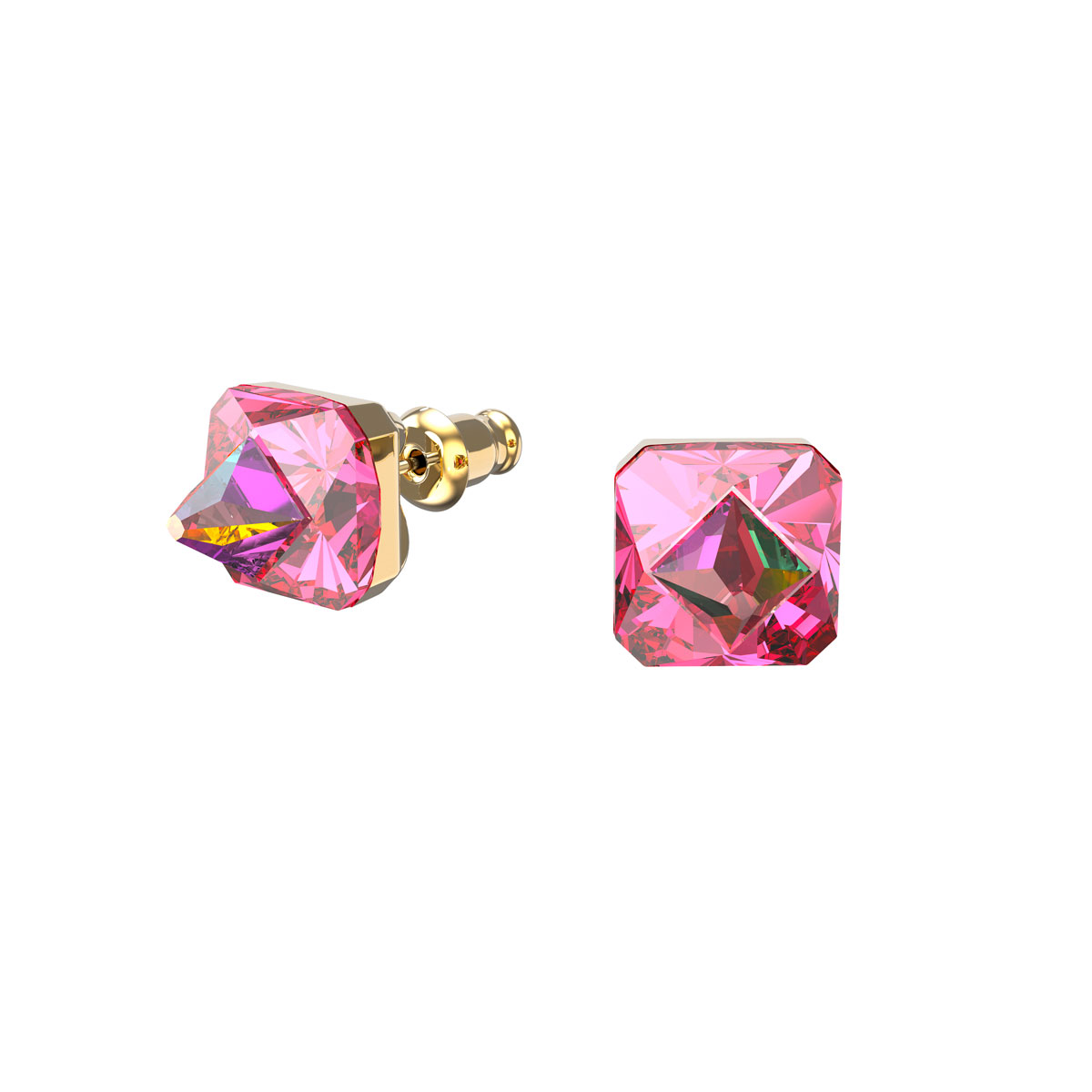 Swarovski Chroma Stud Earrings, Pyramid Cut Crystals, Pink, Gold-Tone Plated