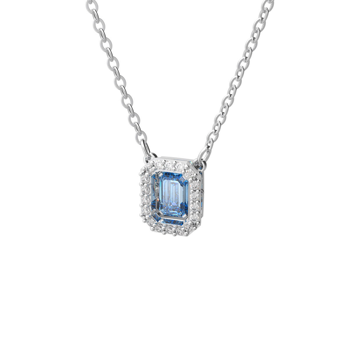 Swarovski Octagon Cut Zirconia Blue Crystal and Rhodium Millenia Pendant Necklace