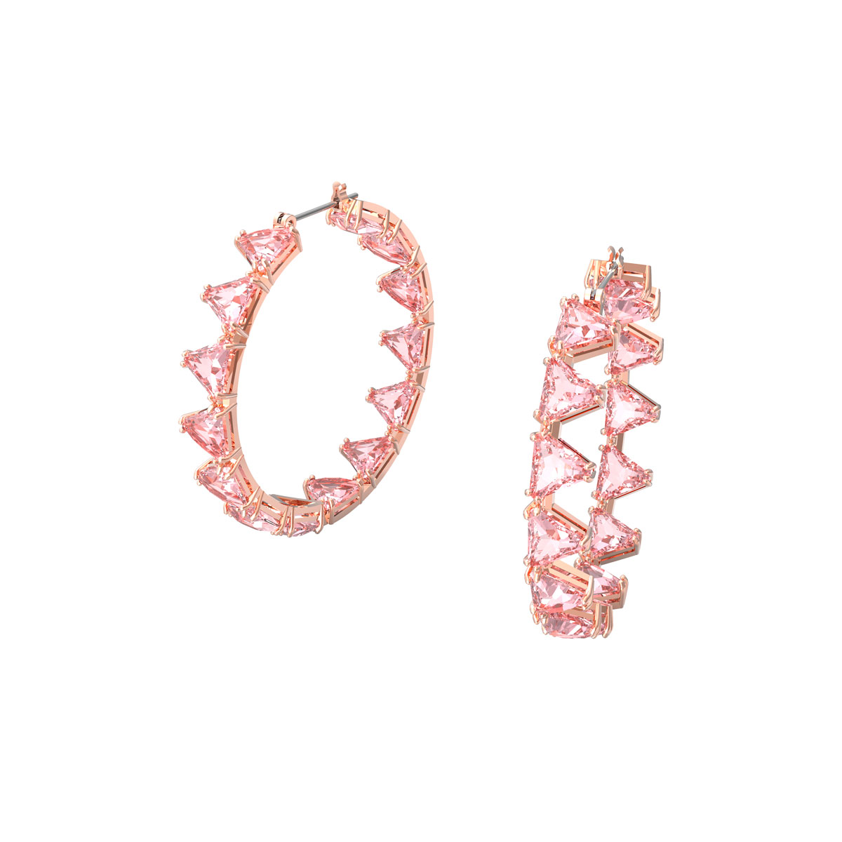 Swarovski Millenia Hoop Earrings, Triangle Cut Crystals, Pink, Rose Gold-tone Plated