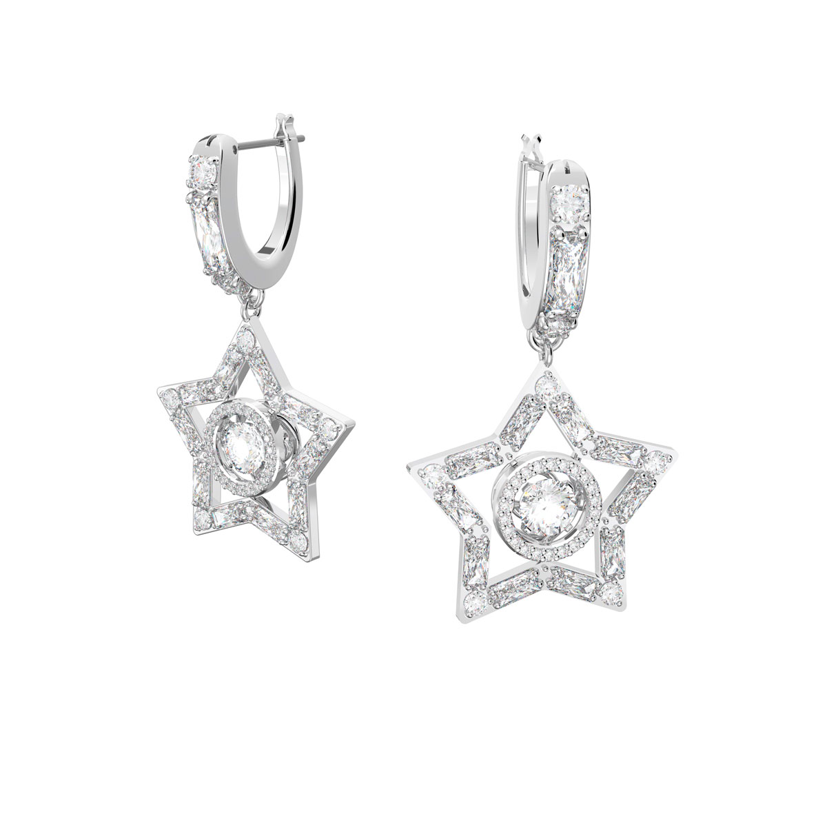 Swarovski Stella Crystal and Rhodium Star Hoop Pierced Earrings, Pair