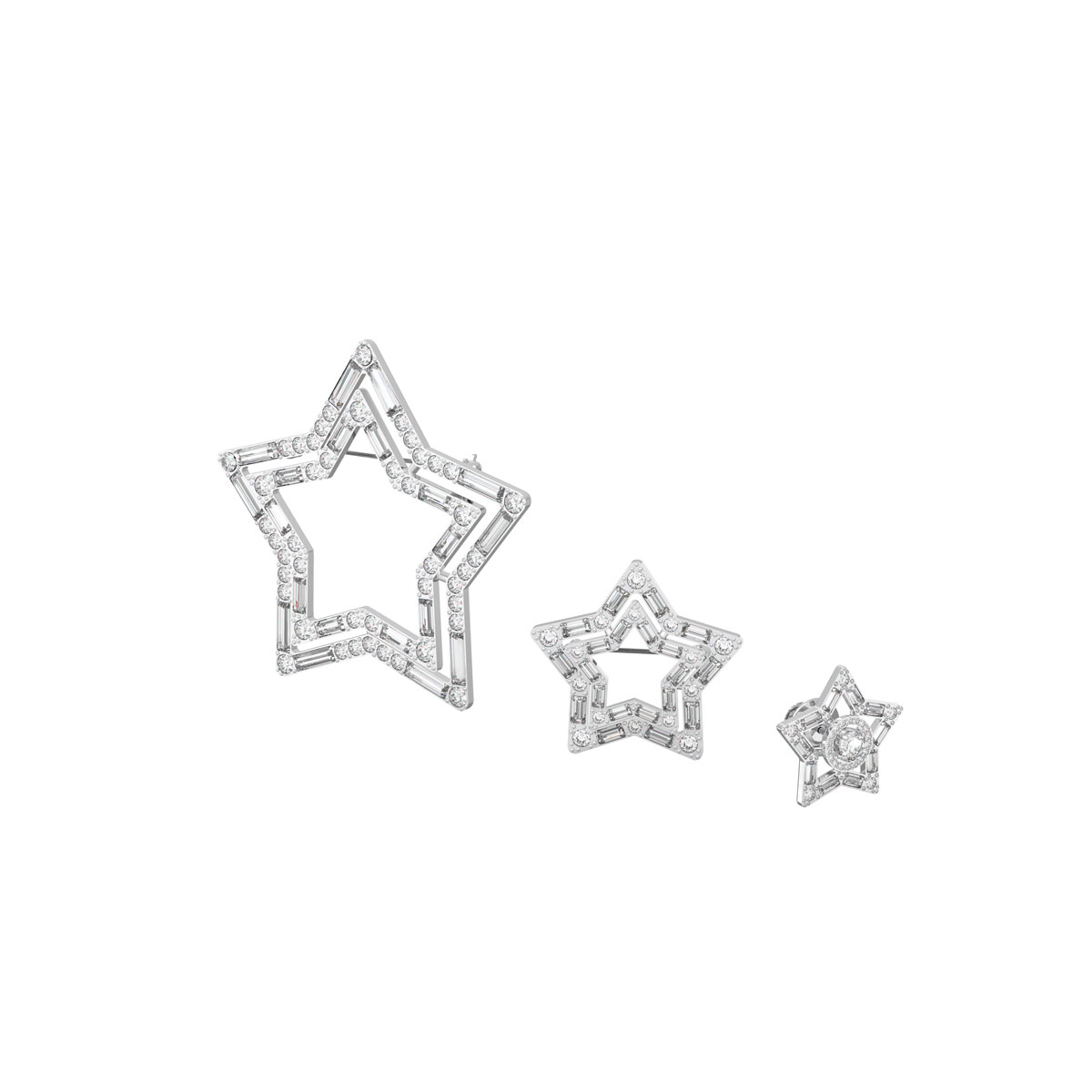 Swarovski Stella Brooch, Set Of 3, Star, White, Rhodium Plated