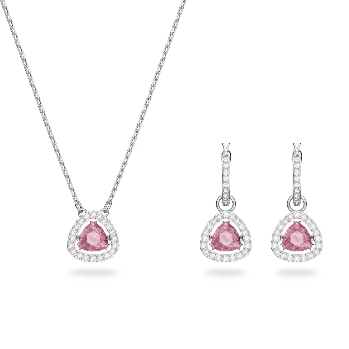 Swarovski Pink and Rhodium Plated Pierced Earrings and Necklace Millenia Set