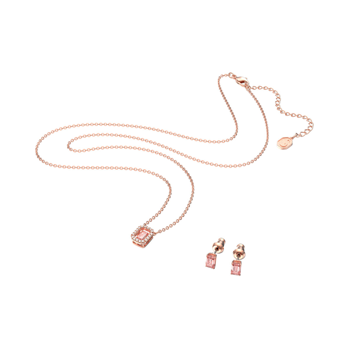 Swarovski Millenia Necklace Set, Octagon Cut Swarovski Zirconia, Pink, Rose-Gold Tone Plated