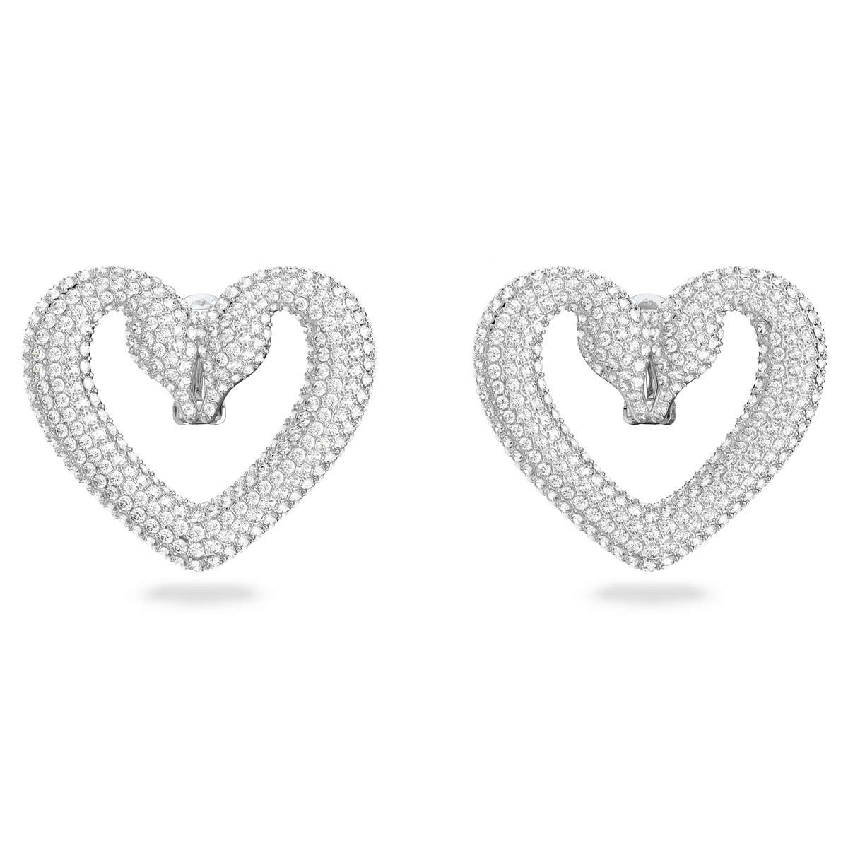 Swarovski Una Clip Earrings, Heart, Medium, White, Rhodium Plated