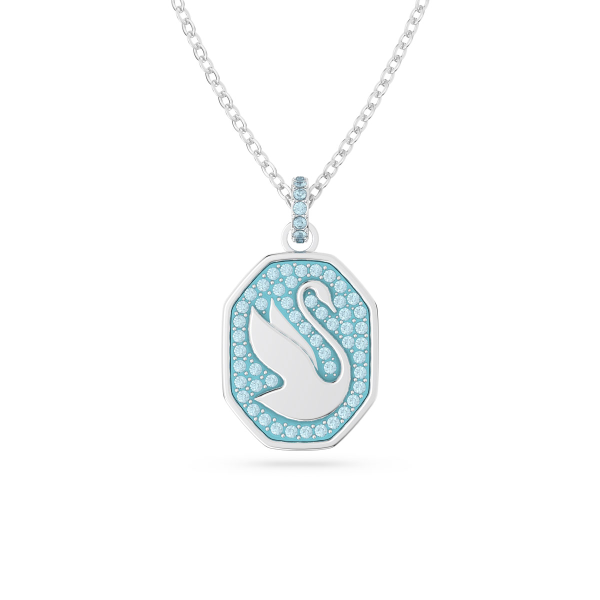 Swarovski Signum Pendant Necklace, Swan, Blue, Rhodium Plated