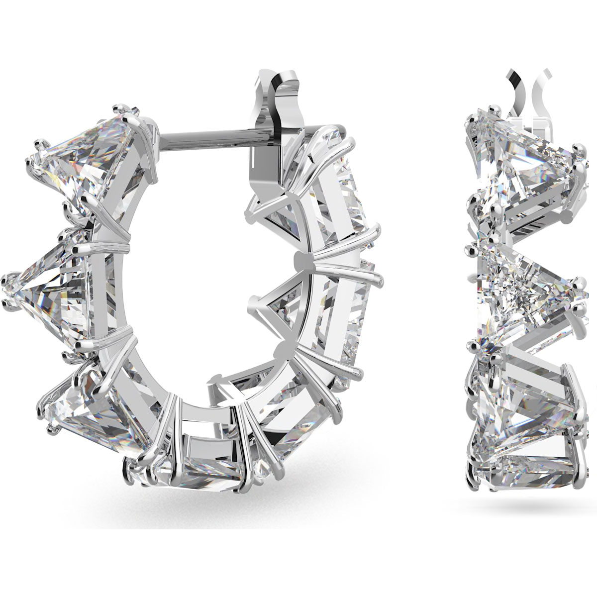 Swarovski Millenia Hoop Triangle Crystal and Rhodium Pierced Earrings
