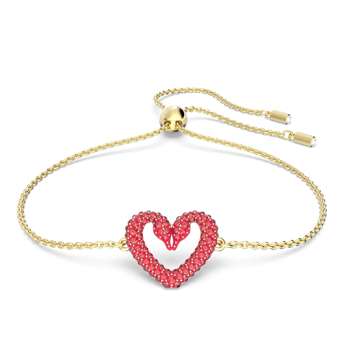 Swarovski Una Bracelet, Heart, Small, Red, Gold Tone Plated