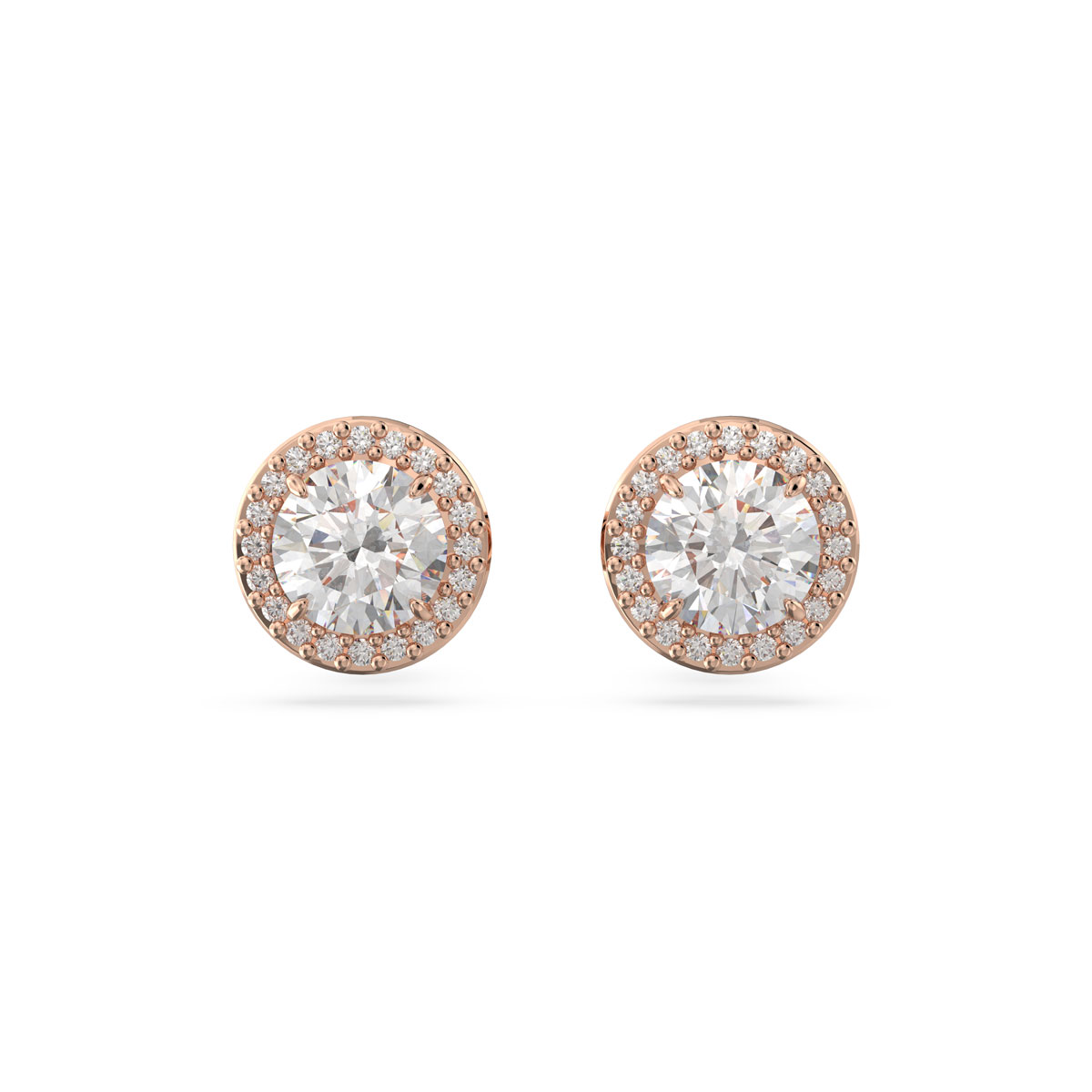 Swarovski Constella Round Cut Pave and Rose Gold Stud Pierced Earrings