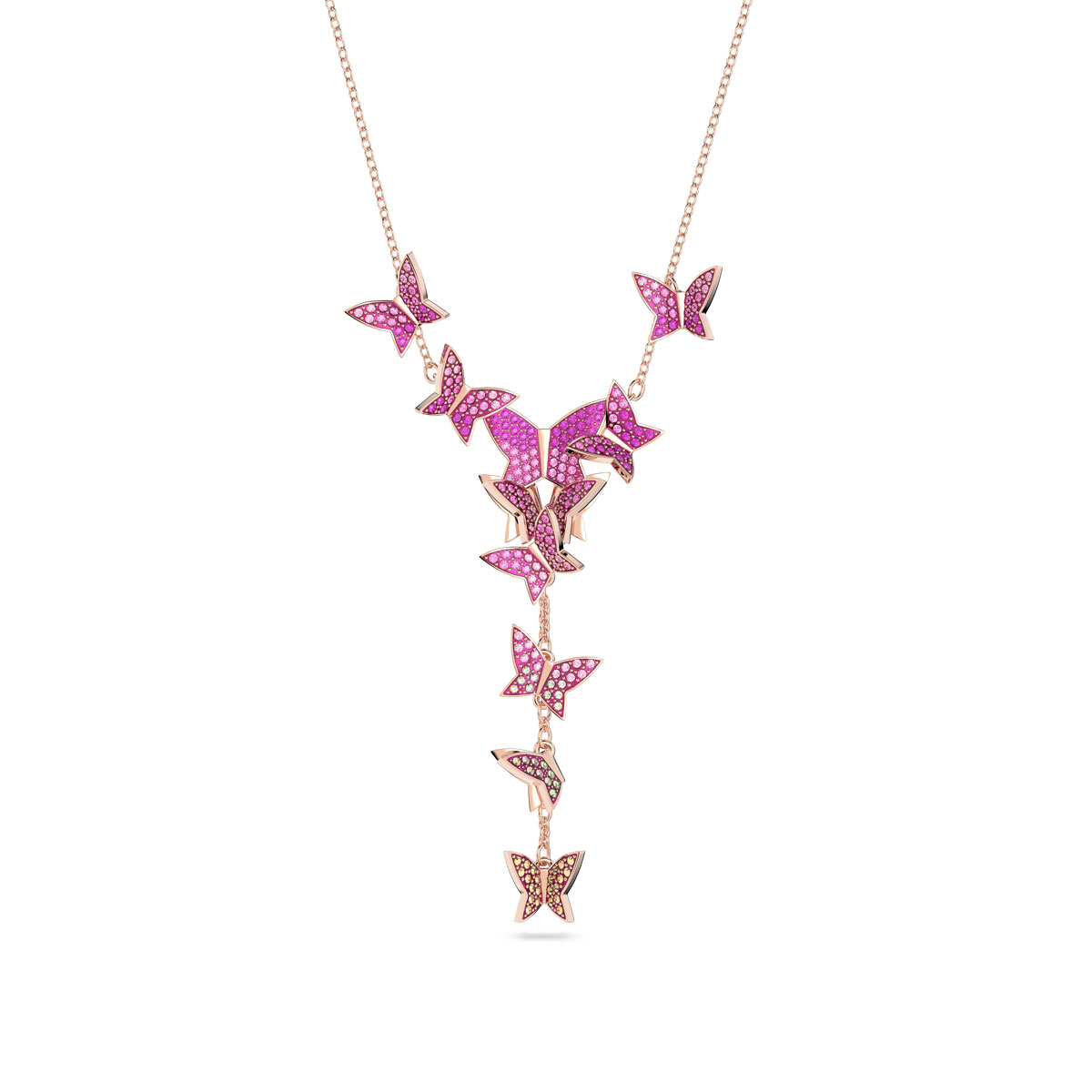 Swarovski Lilia Y Necklace, Butterfly, Pink, Rose-Gold Tone Plated