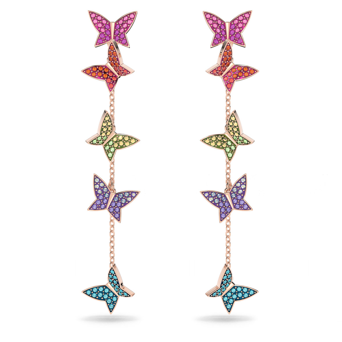 Swarovski Lilia Drop Earrings, Butterfly, Long, Multicolored, Rose-Gold Tone Plated