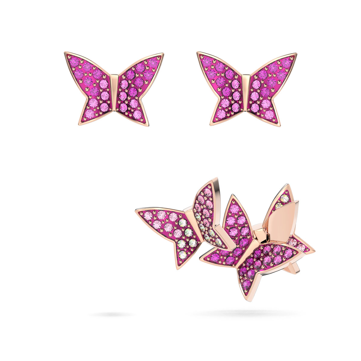 Swarovski Pink and Rose-Gold Tone Plated Lilia Butterfly Pierced Earrings, Set of 3