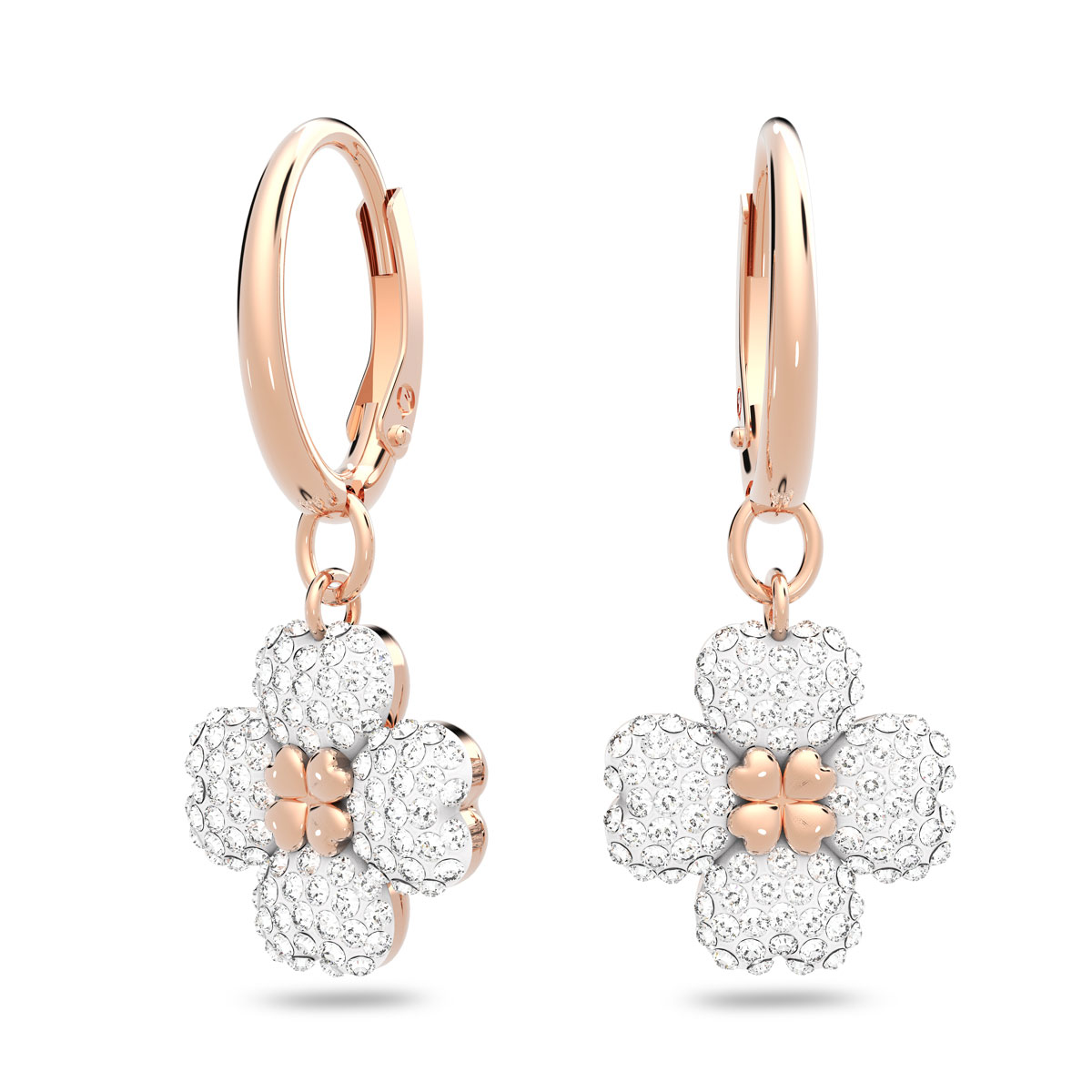 Swarovski Latisha Hoop Earrings, Flower, White, Rose-Gold Tone Plated