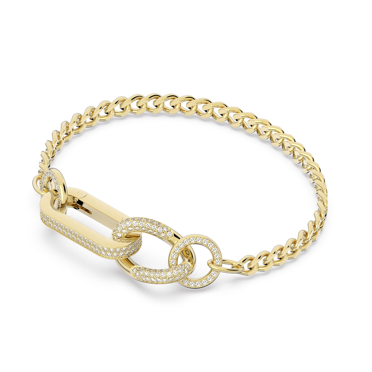 Swarovski Dextera Bracelet, Pave, Mixed Links, White, Gold Tone Plated