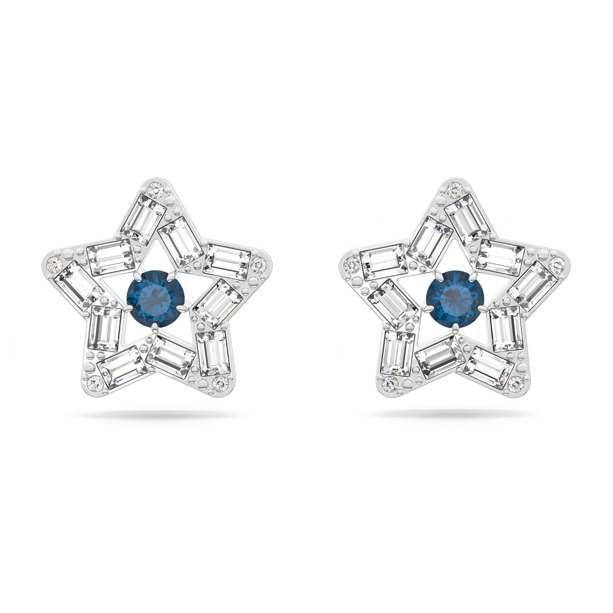 Swarovski Stella Stud Earrings, Star, Blue, Rhodium Plated