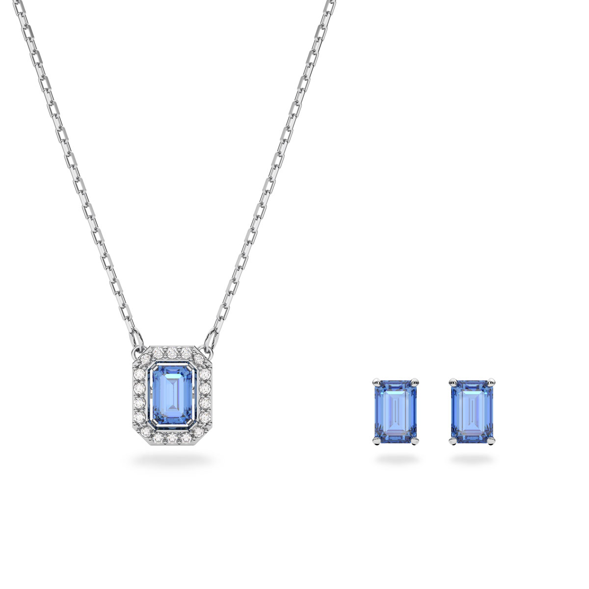 Swarovski Millenia Necklace Set, Octagon Cut, Blue, Rhodium Plated