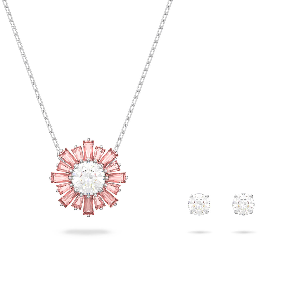 Swarovski Pink and Rhodium Sunshine Necklace and Earrings Set
