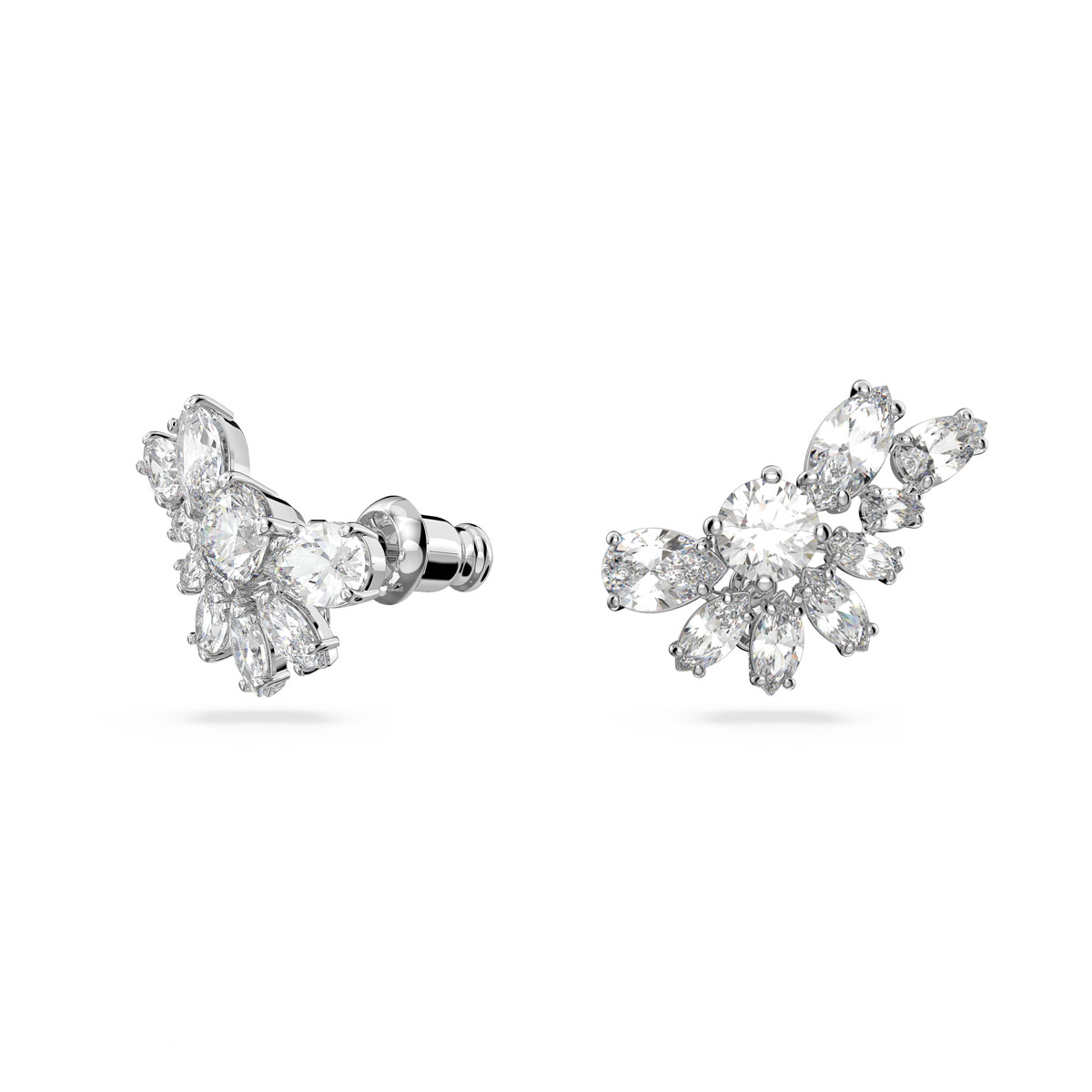 Swarovski Gema Drop Earrings, Asymmetric Design, Flower, White, Rhodium ...
