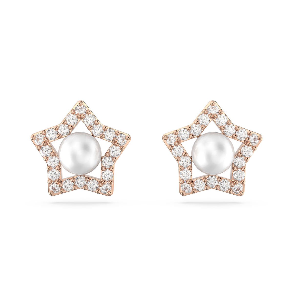 Swarovski Stella Stud Earrings, Crystal Pearls, Star, White, Rose Gold Tone Plated