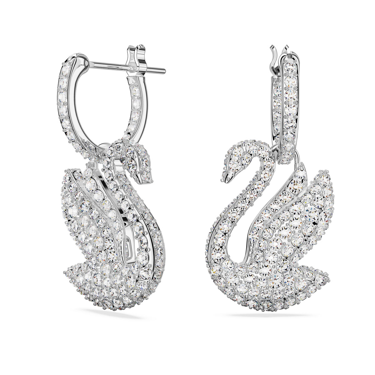 Swarovski Jewelry Iconic Swan, Pierced Earrings Hoop Earrings White, Rhodium