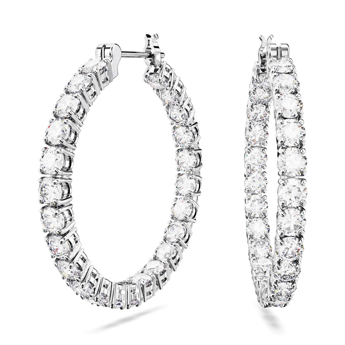 Swarovski Jewelry Matrix, Pierced Earrings Hoop M White, Rhodium