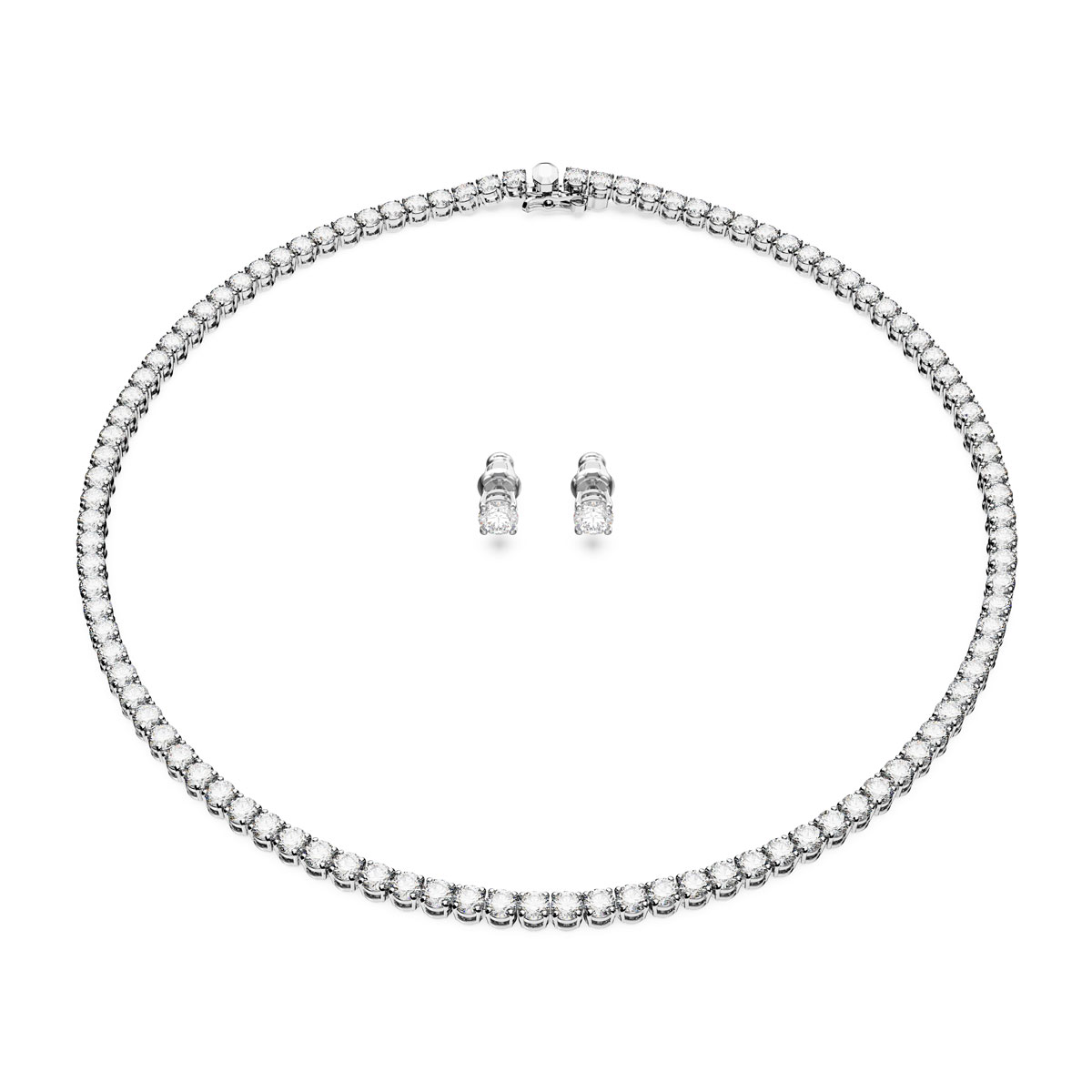 Swarovski Jewelry Set Matrix, Necklace and Earrings, White, Rhodium