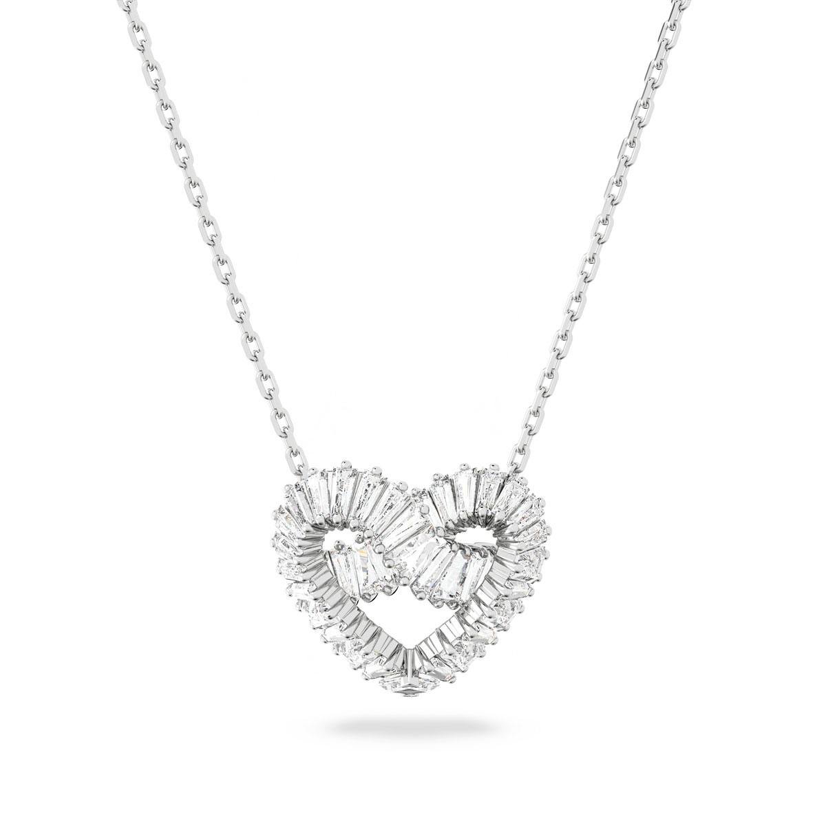 Swarovski Matrix Woven Heart Crystal and Rhodium Pendant Necklace