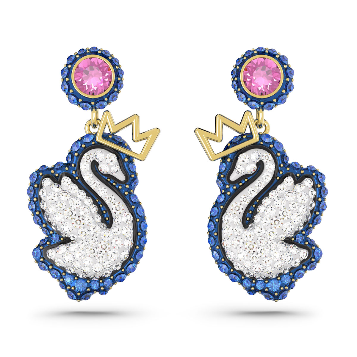 Swarovski Blue Gold Pop Swan Pierced Earrings