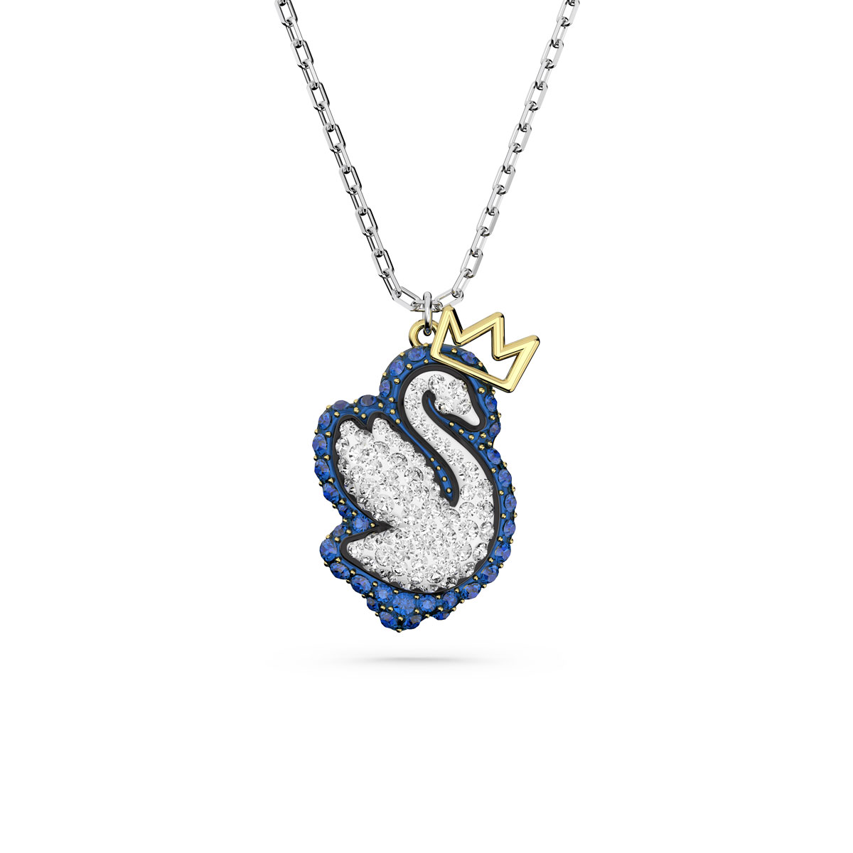 Swarovski Blue Crystal and Rhodium Pop Swan Pendant Necklace