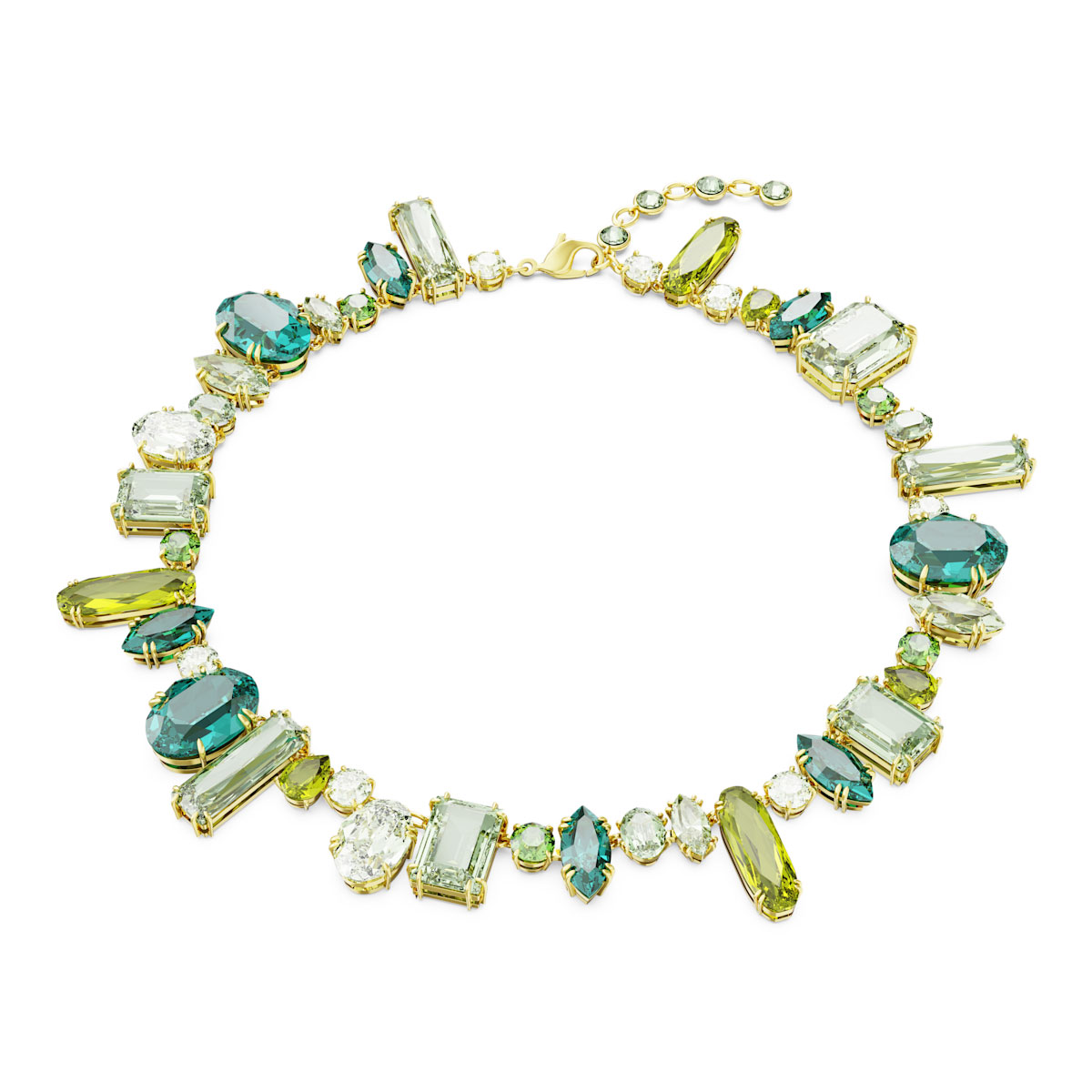 Swarovski Gema necklace, Mixed cuts, Green, Gold
