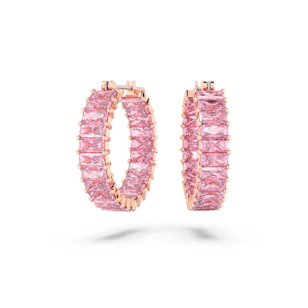 Swarovski Jewelry Matrix Pink and Rose Gold Hoop Pierced Earrings, Pair
