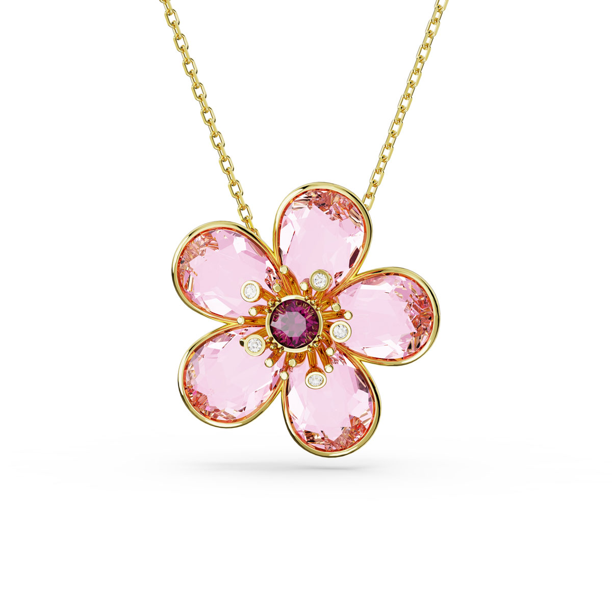 Swarovski Pink Crystals and Gold Flower Florere Pendant Necklace