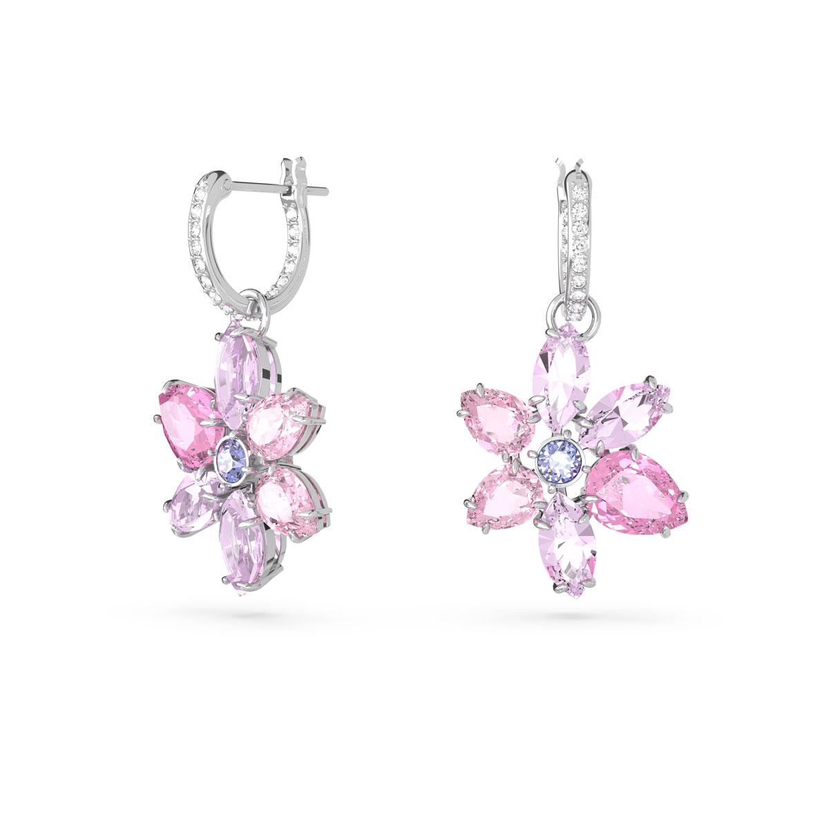 Swarovski Jewelry Gema Flower Drop Pink and Rhodium Pierced Earrings