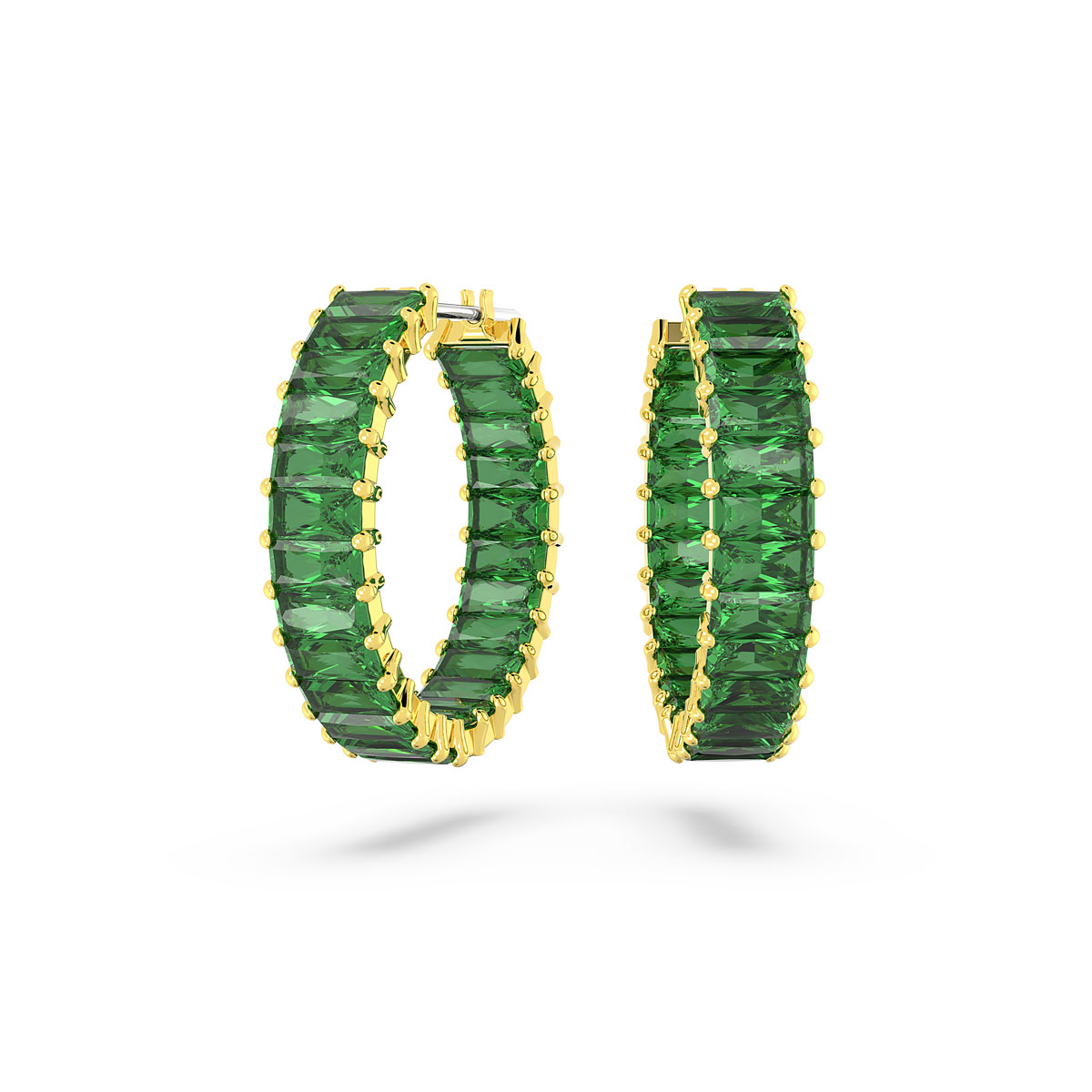 Swarovski Jewelry Matrix, Pierced Earrings Hoop Baguette Green and Gold