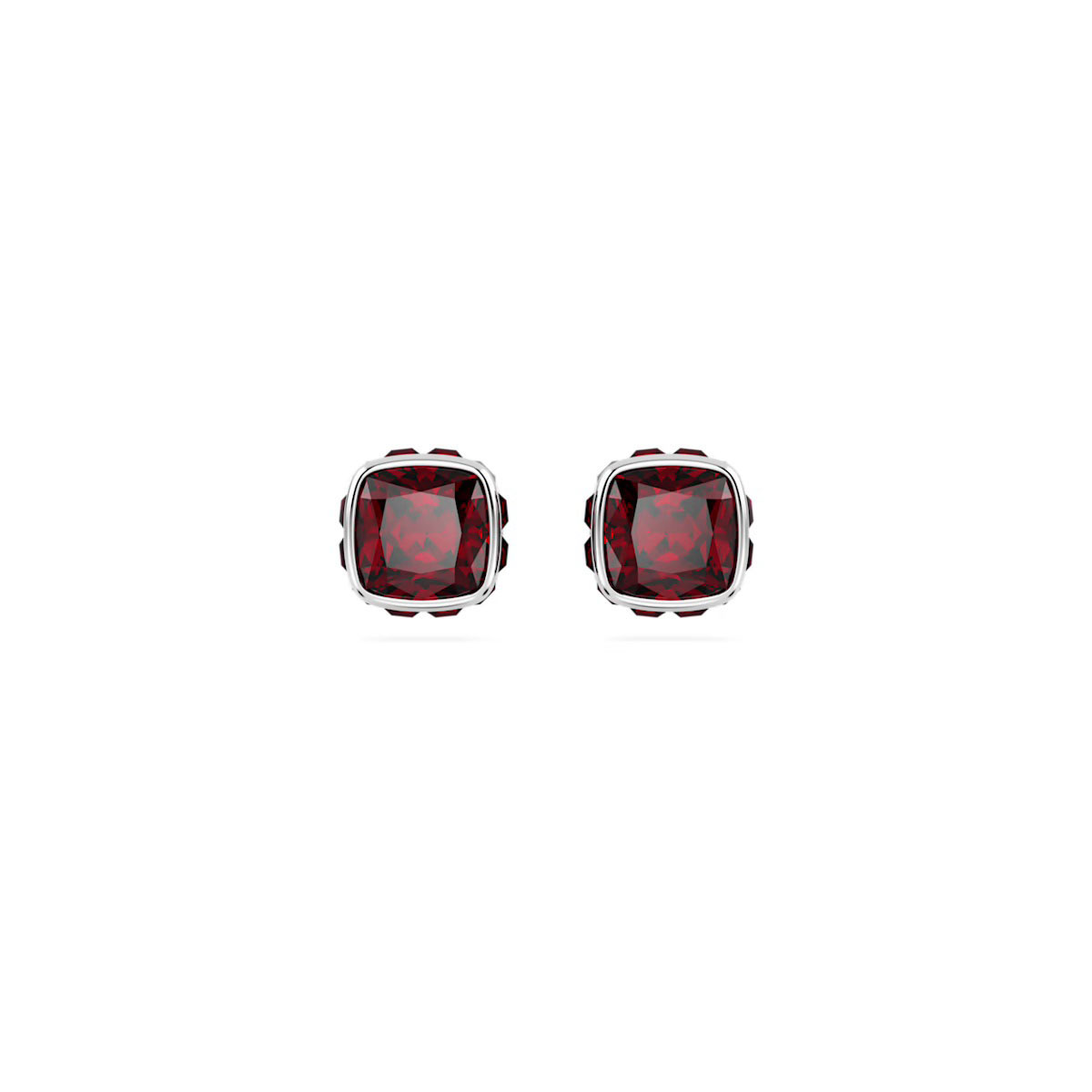 Swarovski Birthstone stud earrings, Square cut, January, Red, Rhodium plated
