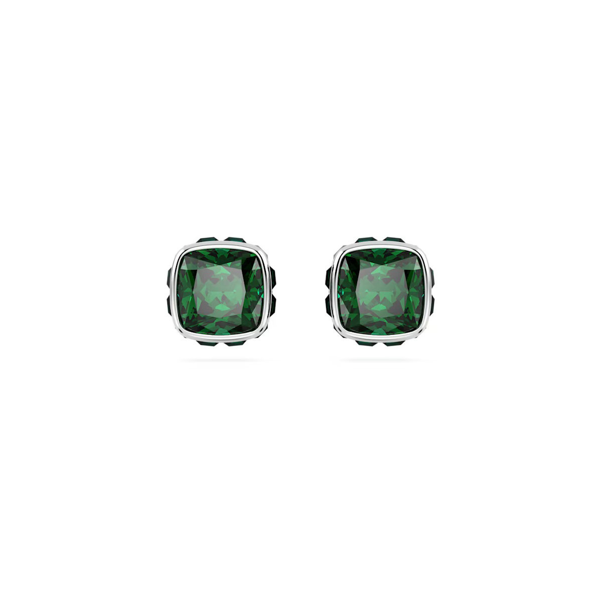Swarovski Birthstone stud earrings, Square cut, May, Green, Rhodium plated