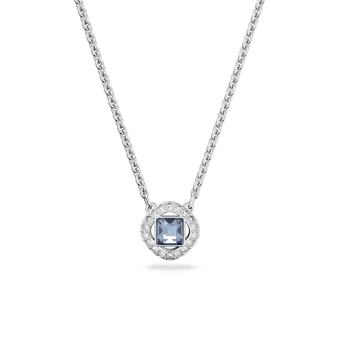 Swarovski Cool Blue Crystal and Rhodium Angelic Square Necklace