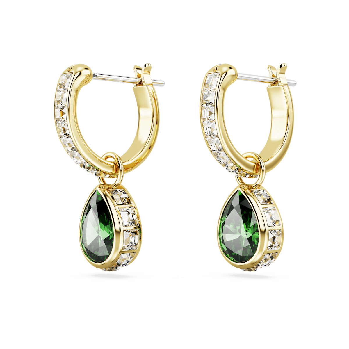 Swarovski Stilla drop earrings, Pear cut, Green, Gold