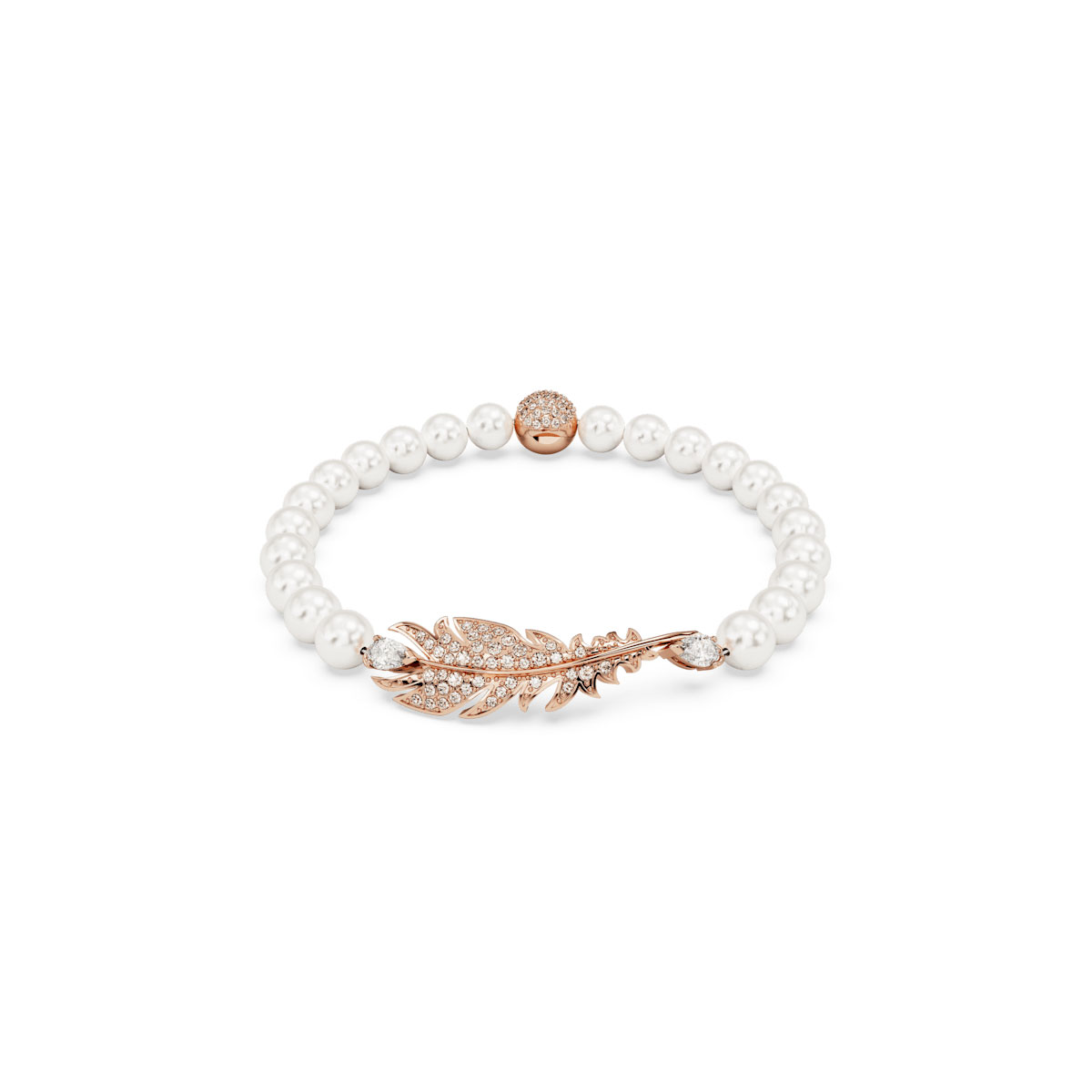 Swarovski Nice bracelet, Magnetic closure, Feather, White, Rose gold L